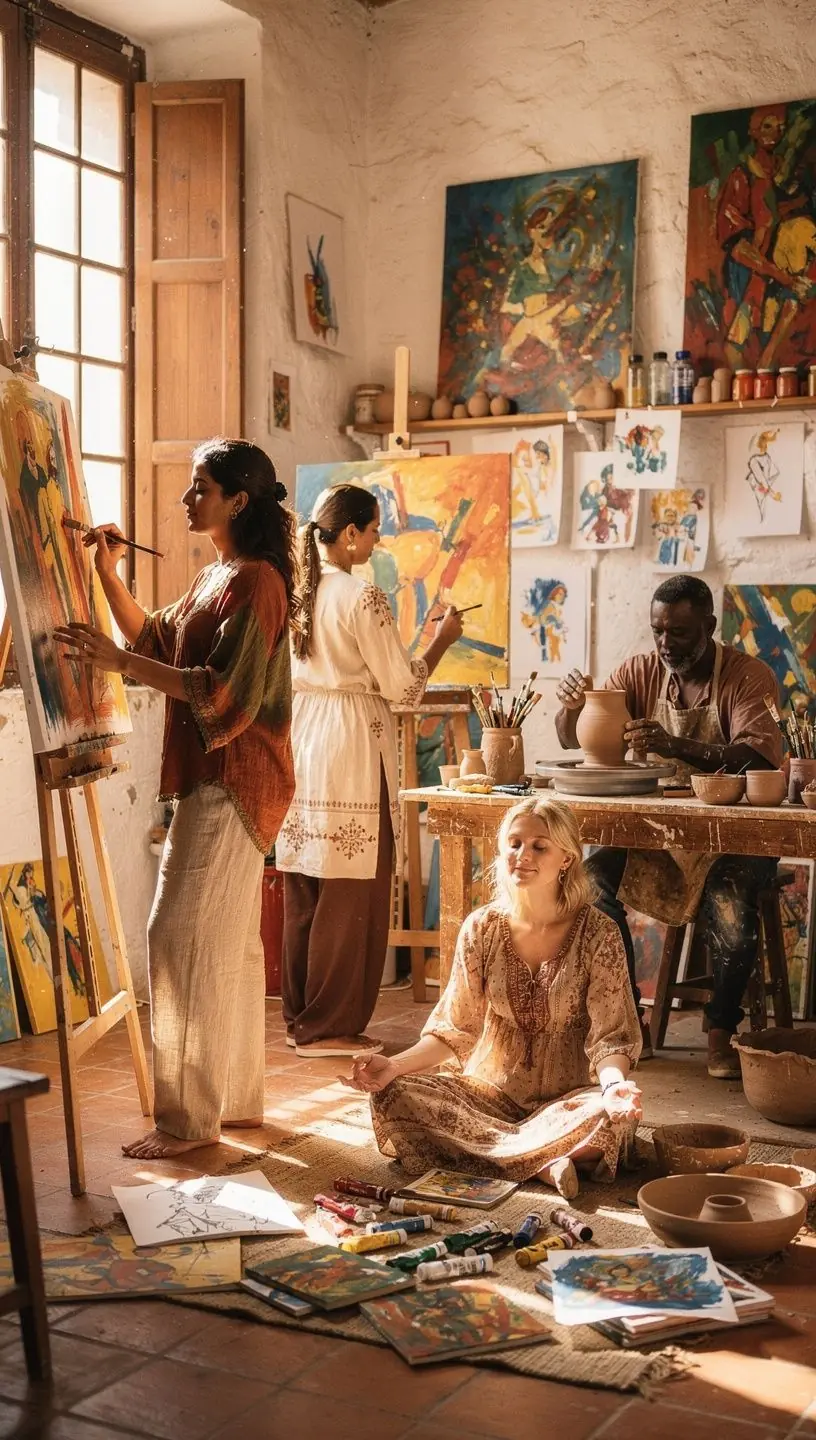 Un grupo de personas practicando yoga al amanecer en la playa.