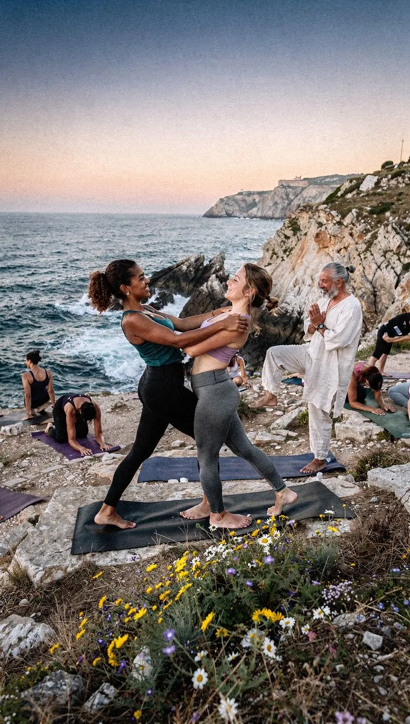 Una familia disfrutando de una clase de yoga juntos en el parque.