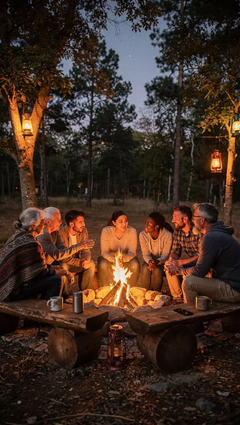 Una familia disfrutando de una clase de yoga juntos en el parque.